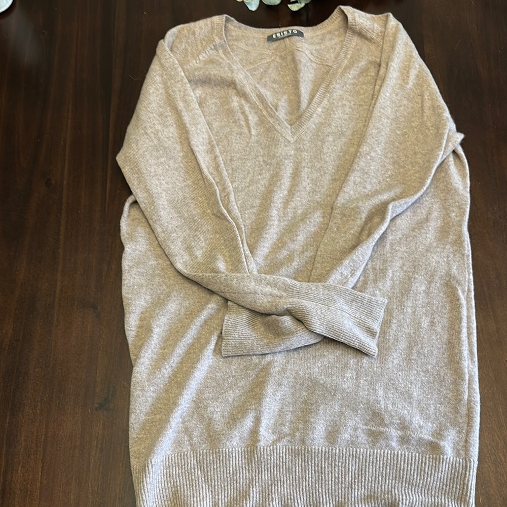 Tan V-Neck Sweater with Relaxed Fit
